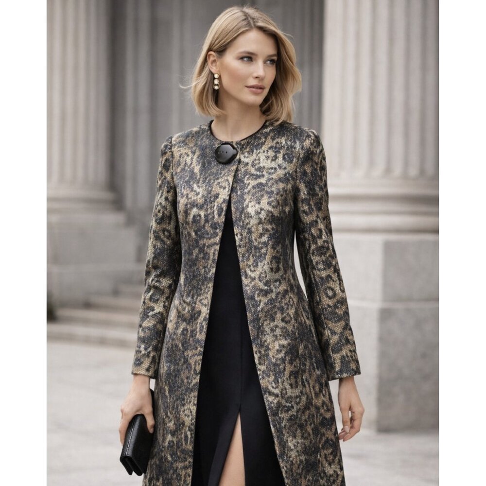 DANA BUCHMAN Longline Blazer Duster Jacket Leopard Animal Print size 4